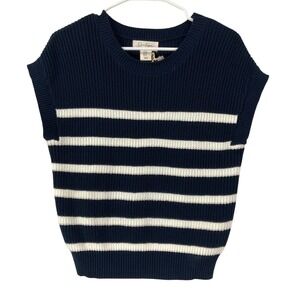 Jessica Simpson Striped Knit Vest Sweater Blue White XS Sleeveless Crew Neck NWT